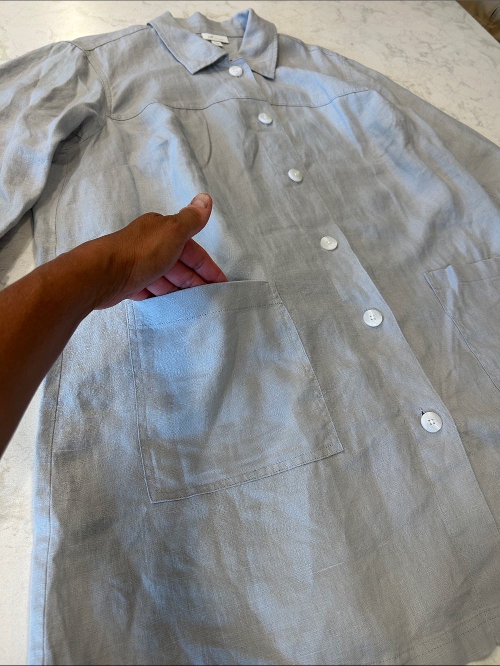 J Jill Love Linen 100% Linen Button Down Shacket Grey Lagenlook Coastal Pockets - Picture 7 of 16